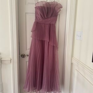 Theia Strapless Pleated Dress in Mauve